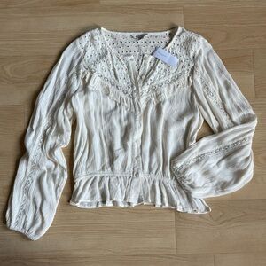American Eagle (booo, tomato, tomato) cream blouse, size M